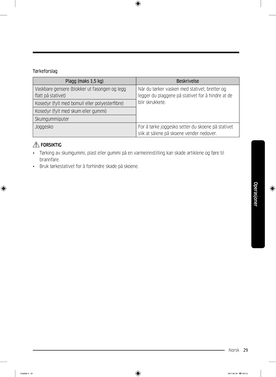 Samsung DV90M6200EW/EE manual Norsk 29  